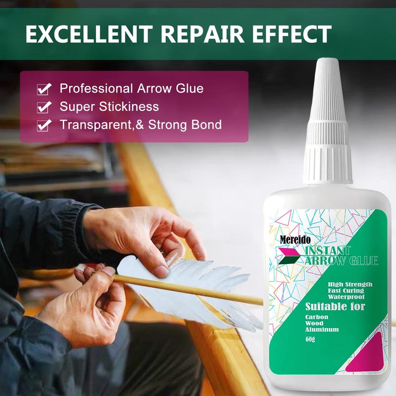 Mereido Fletching Glue, Instant Arrow Glue, 120g, for Aluminium, Carbon and Wood Shafts (ArrowGlue-60g X2) - Image 4